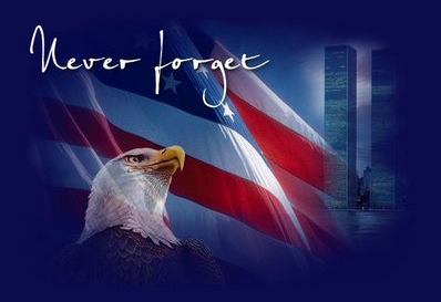 Never forget: A flag, bald eagle and twin towers